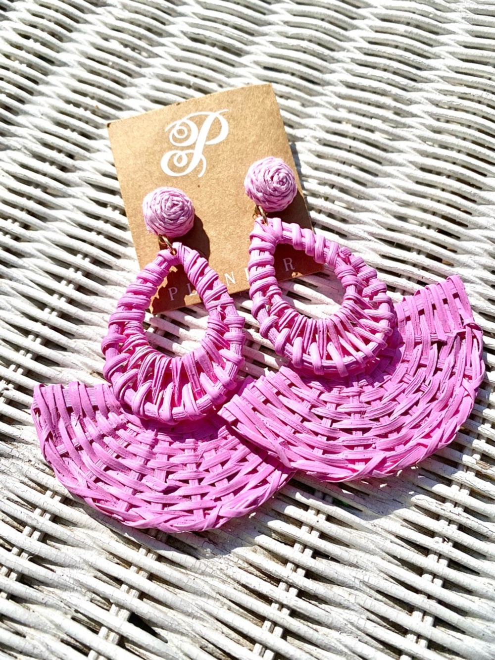 Barbie PINK wicker statement earrings w resort vacay beach vibe